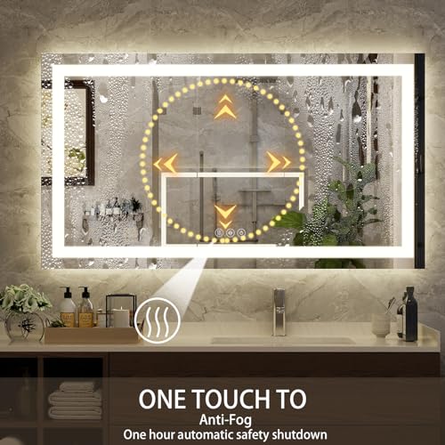 XRAMFY 48'' x 32'' LED Bathroom Mirror with Lights, Wall Mirror with Front and Backlight, 3 Colors Vanity Mirror with Lights, Anti-Fog Wall Mirror for Bathroom by XRAMFY - Image 5
