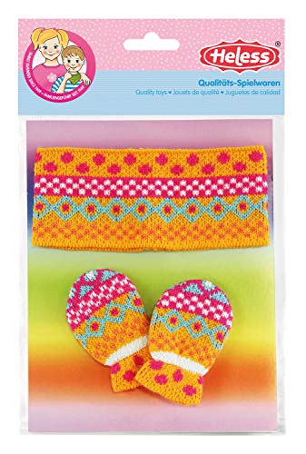 Heless 2811 - Kleidungszubehör für Puppen im Design Jolly, 2 teilig mit Fäustlingen und Stirnband, Größe 35 - 45 cm