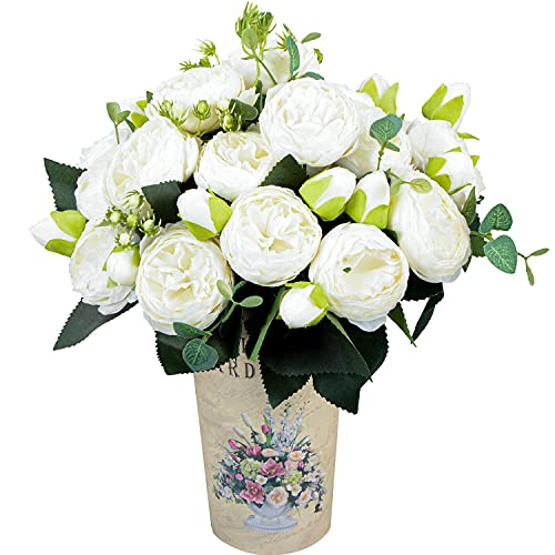 4Packs Artificial Peony Silk Flowers Fake Glorious Flower Bouquets for Wedding Party Bridal Home Decoration (White) image 3