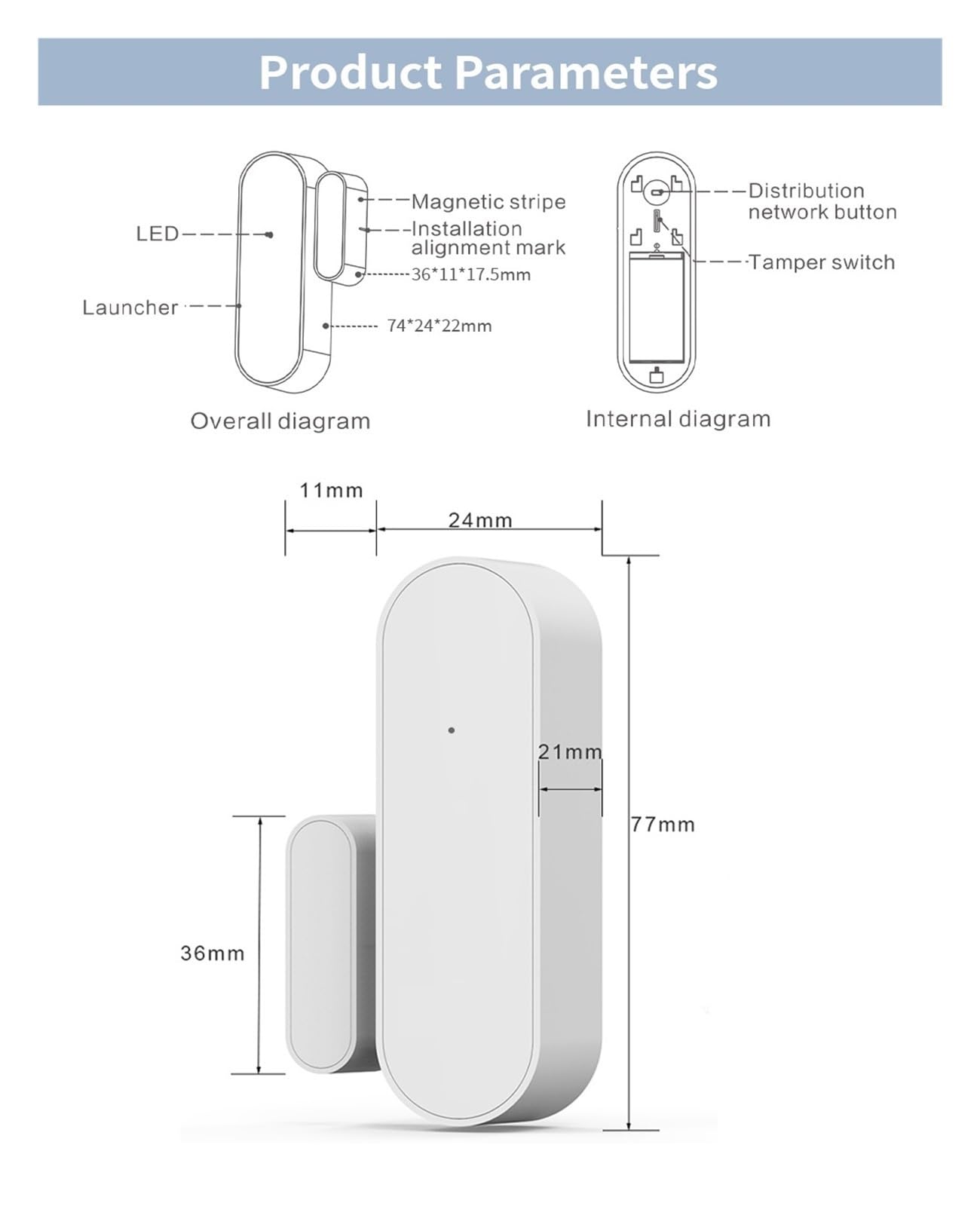 Sin Cuotas Mensuales Sensor De Puerta, Ventana, Seguridad Inteligente For El Hogar, Detector Apertura, Alarma Magnética Inalámbrica(3 pcs Door Sensor 02)