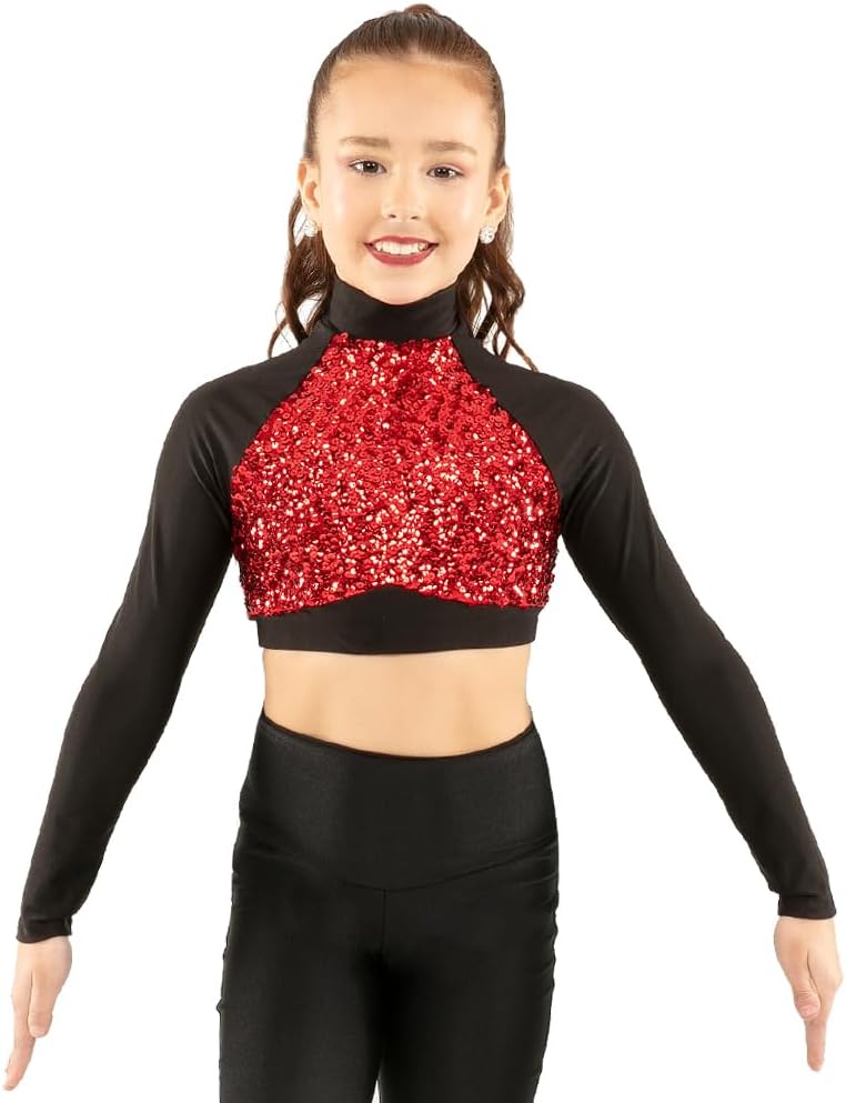 Youth Long Sleeve Sequin Performance Crop Top