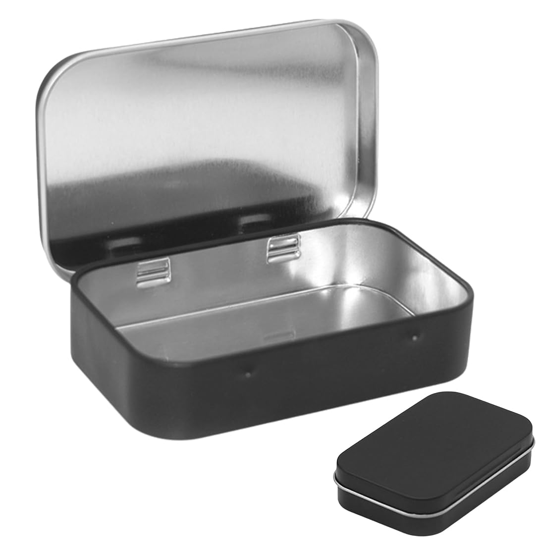 Mini Boîte Métallique De Rangement - 9,5 X 6 X 2,1 Cm - Couvercle étanche, Charnière - Noir - Pour Petits Objets, Bijoux, Pièces - 10