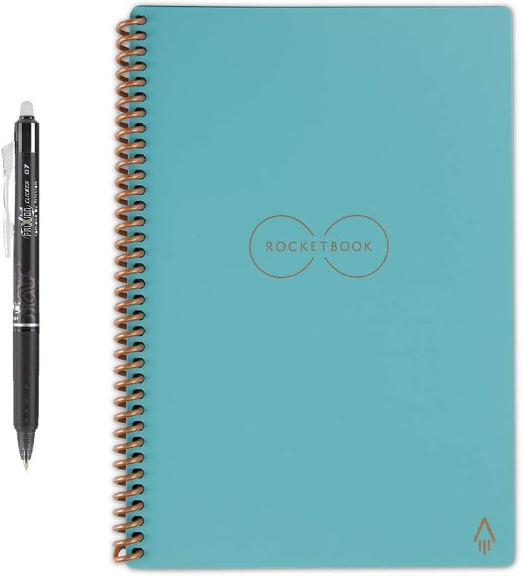 Rocketbook Everlast Reusable Smart Notebook, Letter Size, Light Blue (Pack of 2) with 5 Pilot FriXion Pens