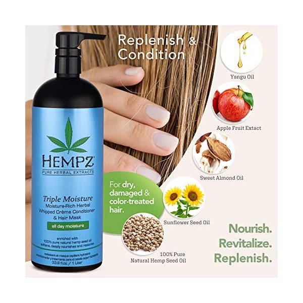 Hempz-Triple-Moisture-Rich-Herbal-Whipped-Creme-Conditioner-and-Hair-Mask-for-Women-and-Men-338-oz-Premium-Natural-Moisturizing-Conditioners-to-Repair-Dry-Damaged-Hair-Scented-Hair-Care Hempz Triple Moisture-Rich Herbal Whipped Creme Conditioner and Hair Mask for Women and Men, 33.8 oz. - Premium, Natural Moisturizing Conditioners to Repair Dry, Damaged Hair - Scented Hair Care
