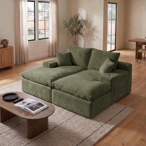 Image of 120 inch Modular Sectional Sofa, U-Shape Boneless Couch, Green