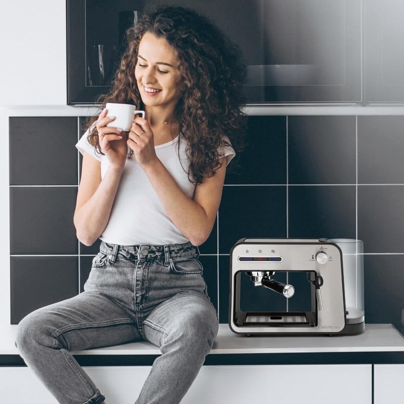 Miniatura 7 de Mixpresso Máquina de café expreso profesional para el hogar, 15 bares con espumador de leche, máquina de café expreso con divisor de doble taza,