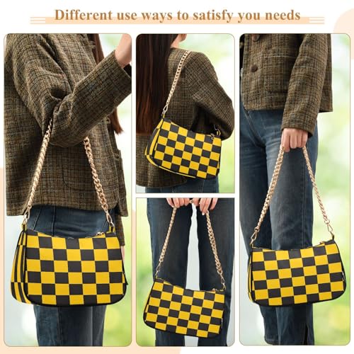 Bolsa Tote para Mujer con Cadena y Rayas Amarillo Negro miniatura 5
