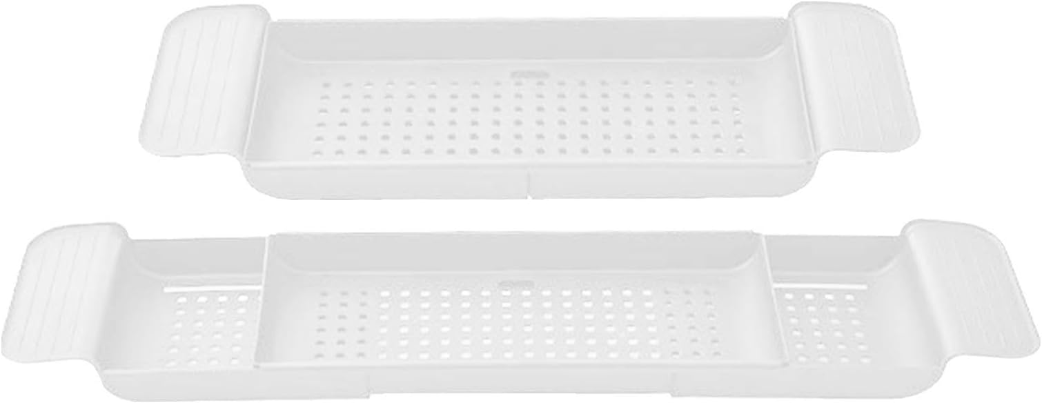 Bath Rack Trays - Expanding plas/tic Bathtub Caddy - Adjustable Bath Caddy Trays with Tablet Phone Slots,Candle Mug,Cup Rack,Bathroom Organiser for Across with Soap Holder,Expandable Length 55-78cm