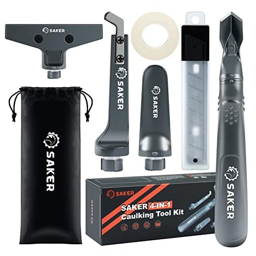 Saker 4 in 1 Caulking Tool Kit-Aluminum Sealant Finishing Tool Grout Remove Scraper Caulk Remover Glass Glue Angle Scraper for Bathroom,Kitchen,Floor,Window,Sink Joint,Frames Seal