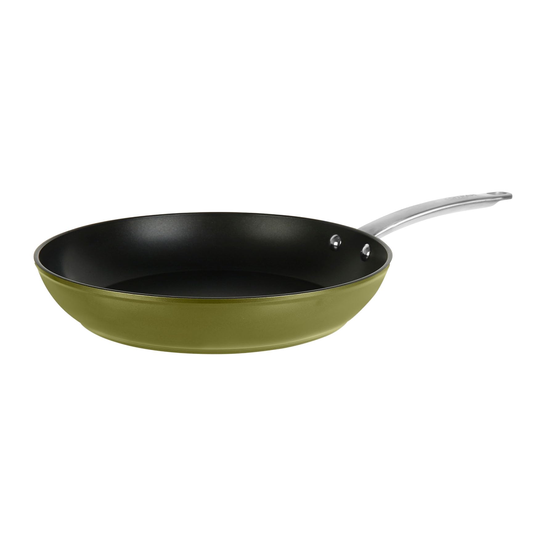 Poêle Sitram en aluminium avec manche inox riveté design vert métallisé
