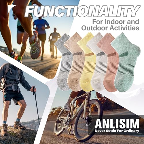 Image of 6 Pairs Merino Wool Ankle Running Hiking Socks Compression Support Breathable Thick Cushion No Show Socks for Women Men