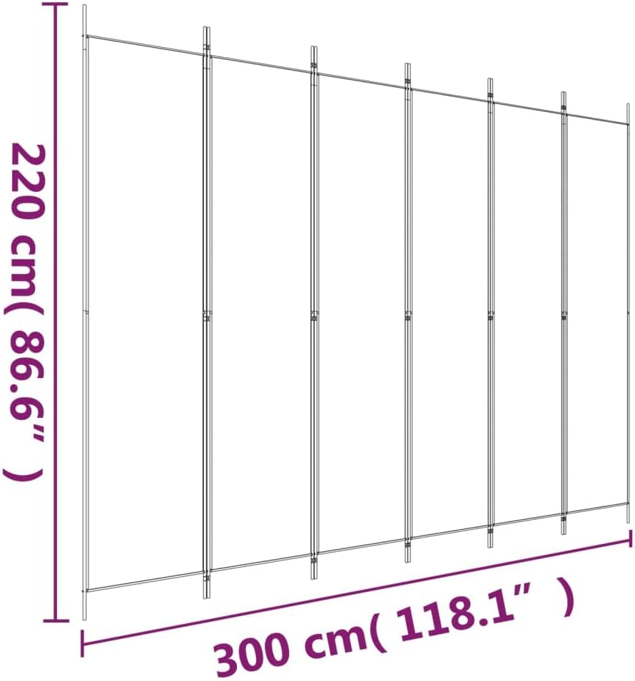 vidaXL 6-Panel Room Divider - Versatile 118.1”x86.6” Space Divider, Made of Durable 100% Polyester Fabric, Foldable Design for Easy Storage, White