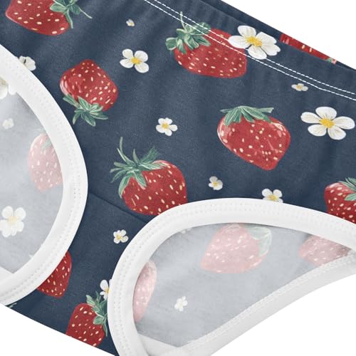 Wusikd Strawberry Girls' Underwear Cotton Blue Flowers Girls Briefs Soft Toddler Underwear 2T4