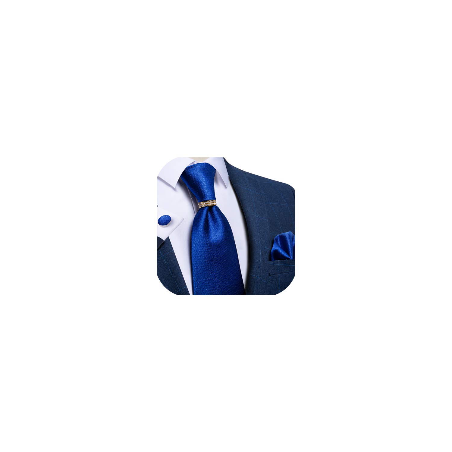 DiBanGuMens Tie Set Silk Necktie and Gold Tie Ring Pocket Square Cufflinks Formal Business Wedding Ties with Gift Box