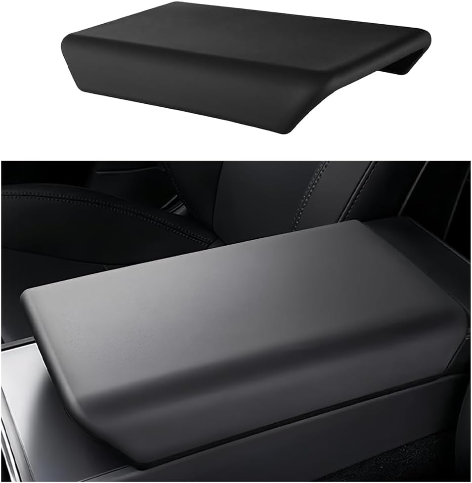 ABS Center Console Armrest Cover for Tesla Model Y Juniper and Model 3 Highland, Pet-Friendly Non-Slip Armrest Protection Center Console Cover for Tesla Interior Accessories (Black)