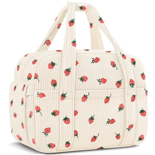 KUBYA Corduroy Lunch Box Lunch Bag for Women Men, Cute Strawberry Small Insulated Reusable Work Leakproof Simple Lunch Boxes Tote Bag Adults Cooler Bag