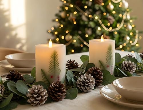 Image of 4 inchx6 inch Flameless Pillar Candles, 3D Moving Flickering Flame with Remote Timer, Battery Operated LED Candles Up to 400 Hours, Real Wax Pillars for Home Decor (Berry Thicket)