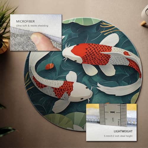 Tapis rond carpes koï rouge et blanc 150cm style chinois lavable