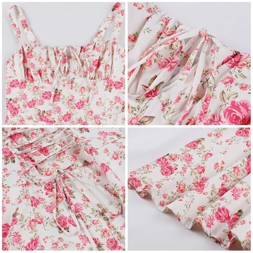 Image of IBTOM CASTLE Women Corset Dress Sleeveless Spaghetti Straps Casual Dresses Boho Slit Lace Up Flowy Midi Bustier Sundress
