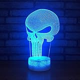 Yyhmkb3D Nachtlicht Punisher Tooth Skeleton Skull Led Illusion Lampe, Geschenk für Jungen, Tischlampe, Kunst-Nachtlampe, moderne Lampe,