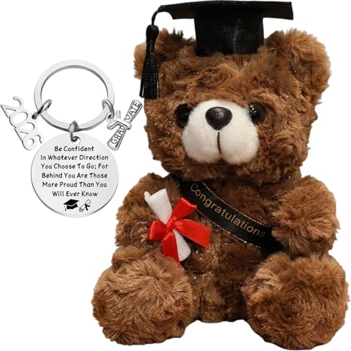 dienjason 2Pcs Graduation Gifts Set Graduation Bear with Hat Small Teddy Bear Gift Brown Teddy Bear with Keychain Graduation Teddy for Students