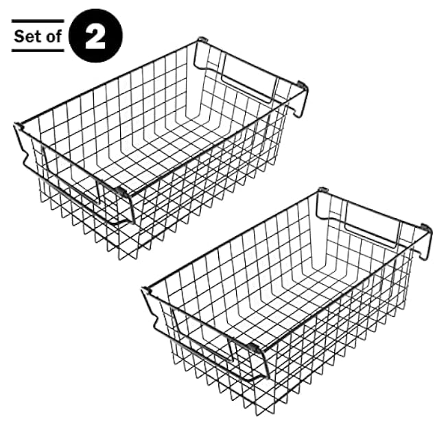 Home-Complete Set of 2 Storage Bins for Kitchen and Bathroom Organizer - Basket Set for Toy, Kitchen, Closet, and Bathroom Storage - Medium Shelf Organizers with Handles (Black)