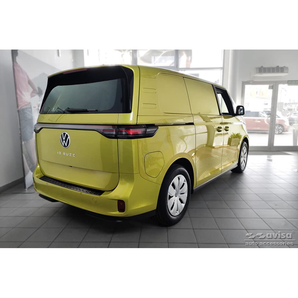 Avisa Schwarz Edelstahl Heckstoßstangenschutz kompatibel mit Volkswagen ID.Buzz + Cargo 2022- 'Ribs', Blacks