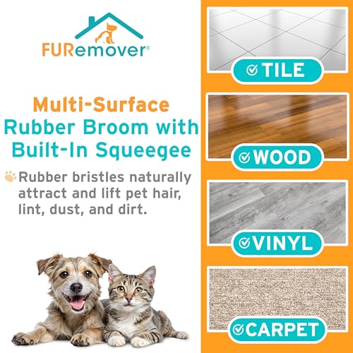 Image of FURemover Pet Hair Removal Rubber Broom, 61 inch Telescopic Handle
