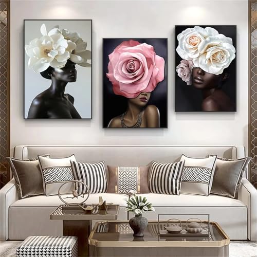 Impression toile femme africaine florale haute définition 50x70cm