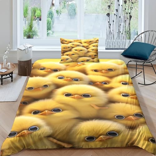 Housse de couette microfibre LAMAME 135x200 avec motif poussin 3D - 2
