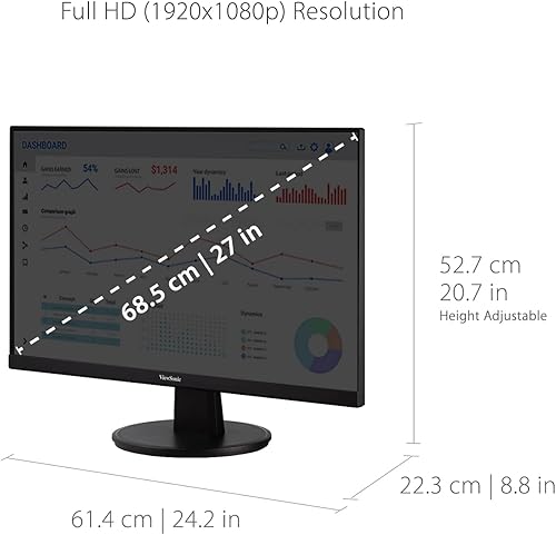 Miniatura 6 de ViewSonic VA2747-MHJ Monitor Full HD 1080p de 27 pulgadas con ergonomía avanzada, bisel ultrafino, AMD FreeSync, 75 Hz, cuidado ocular, HDMI,