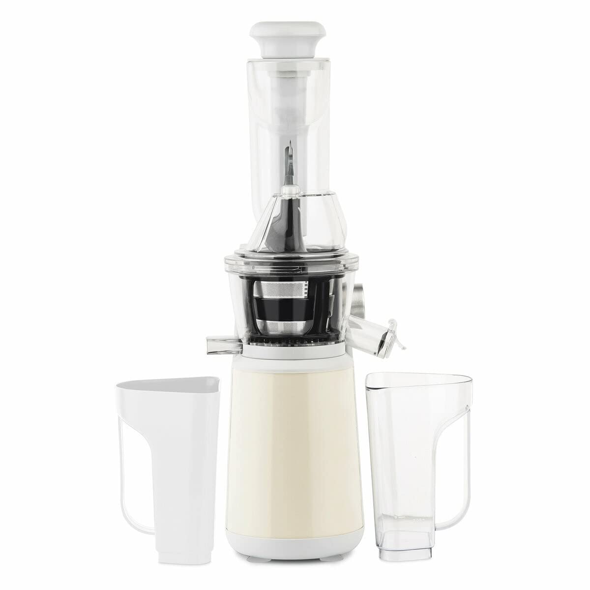 Licuadora para Frutas y Verduras de Prensado en Frío, Extractor de Jugos, Multifunciones, Boquilla Extra Grande, 1 Litro, 60 RPM, 400 W, Libre de BPA, Acero Inoxidable, Edición Limitada, Blanco. H.Koe