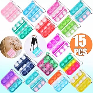 15 PCS Mini Pop Fidget Toys Pack Party Favours, Silicone Squeeze Pop Bubble Fidget Bulk Sensory Toys, Pop Keychain Bubble Pop Toy Party Bag Fillers for Kids, Wrap Pop Stress Reliever Anti-Anxiety