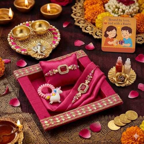 Image of SAUDEEP INDIA Decorative Fridge Magnet for Refrigerator Decor | Free Lumba Rakhi Set for Bhaiya Bhabhi | Raksha Bandhan Gift Combo | Cotton Thread Rakhi Festive Gift Home Decor(Model 5)