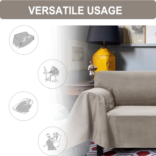XWZO Velvet Couch Cover Sofa Covers,Soft Couch Protector Blanket for 3 Cushion Sofa & Loveseat, Sectional Couch Slipcovers for Dogs Cat Pets Simple Modern Decor Style,Large(91W x 134L),Taupe by XWZO - Image 7