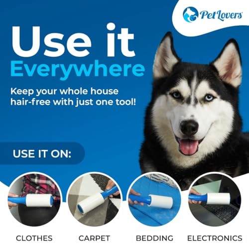 Image of PetLovers Extra Sticky Lint Roller Value Set 240 Sheets for Pet Hair Removal Dog and Cat Lint Remover 4 Pack (2 Rolls - 2 Refills)