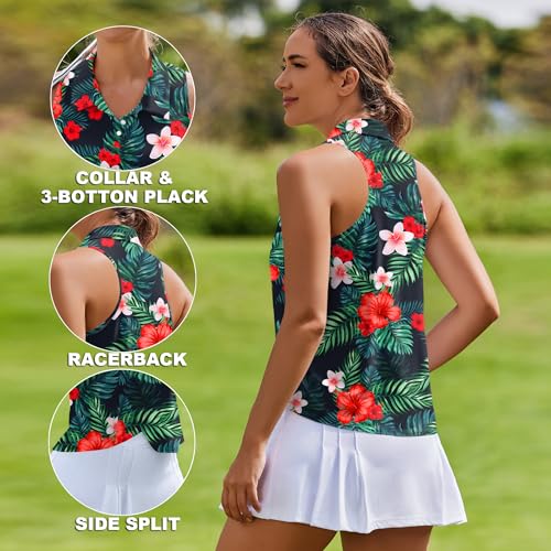 Image of PINSPARK Women's Golf Shirt Racerback UPF 50+ Tennis Tank Top with Collar