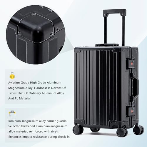 YYW Aluminum Carry-On Luggage Airline Approved Lightweight Suitcase with TSA Lock and Silent Wheels, Hardshell Spinner Business Travel (Black, 24in)4