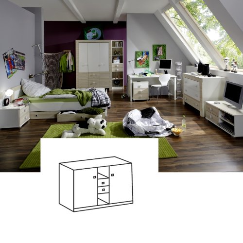 Preisvergleich Produktbild Wimex Highboard 325717 Kira, Weiß, Abs. Eiche sägerau-Nachbildung