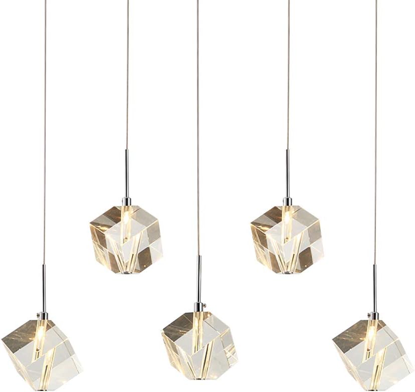 Feekenbu Modern Crystal Pendant Chandelier Lighting for Island with 5 Square Shade and LED Bulbs