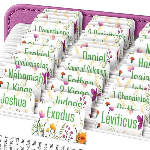 Vibrant Wildflowers Floral Bible Tabs for Women – Laminated Large Print Flower Pattern Bible Index Tabs, 80 Old & New Testament Scripture Tabs with Easy-Apply Guide, Cute Durable Tabs for Bible Study