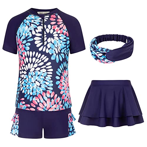 Grace Karin Girls 3-Piece Rashguard Sets Short Sleeve Swimsuit Swim Skirt Pool Party Swimwear Navy 6Y #TOP3
