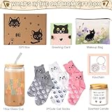 Cat Lover Gifts for Women, Cat Gifts for Women, Cat‘s Themed Gift for Christmas Mothers Day Birthdays, Funny Gift for Cats Lovers for Crazy Cats Lady Mom Daughters with Glass Cup Scented Candle Socks