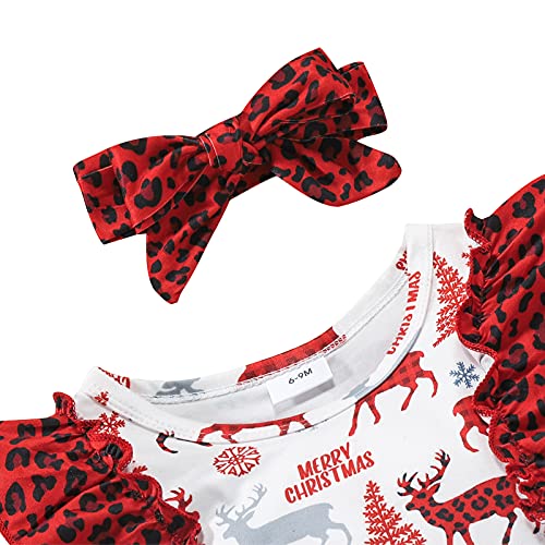 Pasgeboren Baby Meisje Kerst Romper Lange Mouw Jumpsuit Bodysuit+Hoofdband 2 stks Kleding Set, Rood, 12-18 Maanden - Afbeelding 5