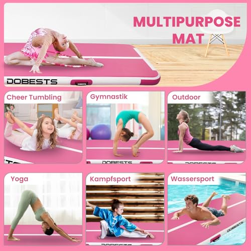 Image of DOBESTS Inflatable Air Gymnastics Mat Tumbling Mat Tumble Track Gymnastics Training for Kids Home 6.6 feet 10 feet 13feet 16feet 20feet 4 /8inch Thick for Cheerleading Dance Yoga Cheer Water With Pump