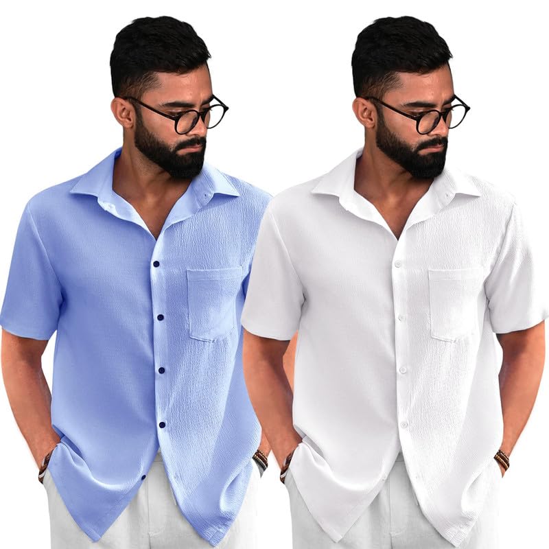 Image of Tee Projekt Textured Shirts for Men l Short Sleeve Shirt l Regular Fit Summer Shirts (Pack of 2)