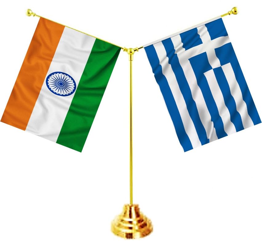 GREECE & INDIA Miniature Flags - Shining Cotton Cloth with Y-Shape Classy Brass Base Table Stand-image-37