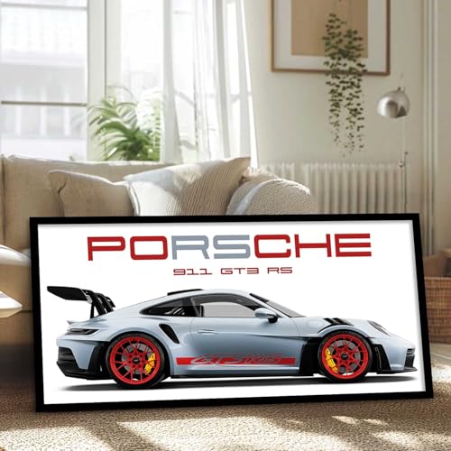 Image of kotart Big Porsche GT3RS 911 Car Framed Posters Gift Items for Boys Room Wall Decoration Bedroom Living Room Office Studio Decor | Car Poster Frame for Wall Decor Set Of 1 Size (10 x 19 inch)