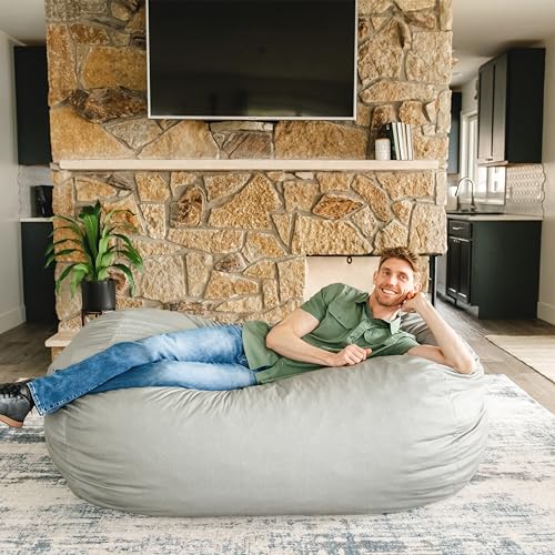 Image of Big Joe Fuf 6Ft Giant Lounger Foam Bean Bag Chair, Oversized Couch with Removable Cover for Kids, Teens, Adults, Fog Lenox, Durable Woven Polyester, 6 Foot
