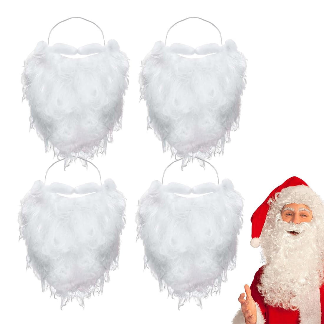 OYZOQ 4 piezas de barba postiza para niños, niñas y adultos, barba blanca disfraz de Papá Noel para fiesta de Navidad OYZOQ 4 piezas de barba postiza para niños, niñas y adultos, barba blanca disfraz de Papá Noel para fiesta de Navidad